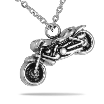 Black Motorcycle Biker Cremation Jewelry for Men Keepsake Memorial Urn Stainless Steel Ashes Necklace